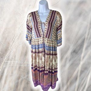 Sipin Bohemian Hippie Flowy Midi Dress size Small